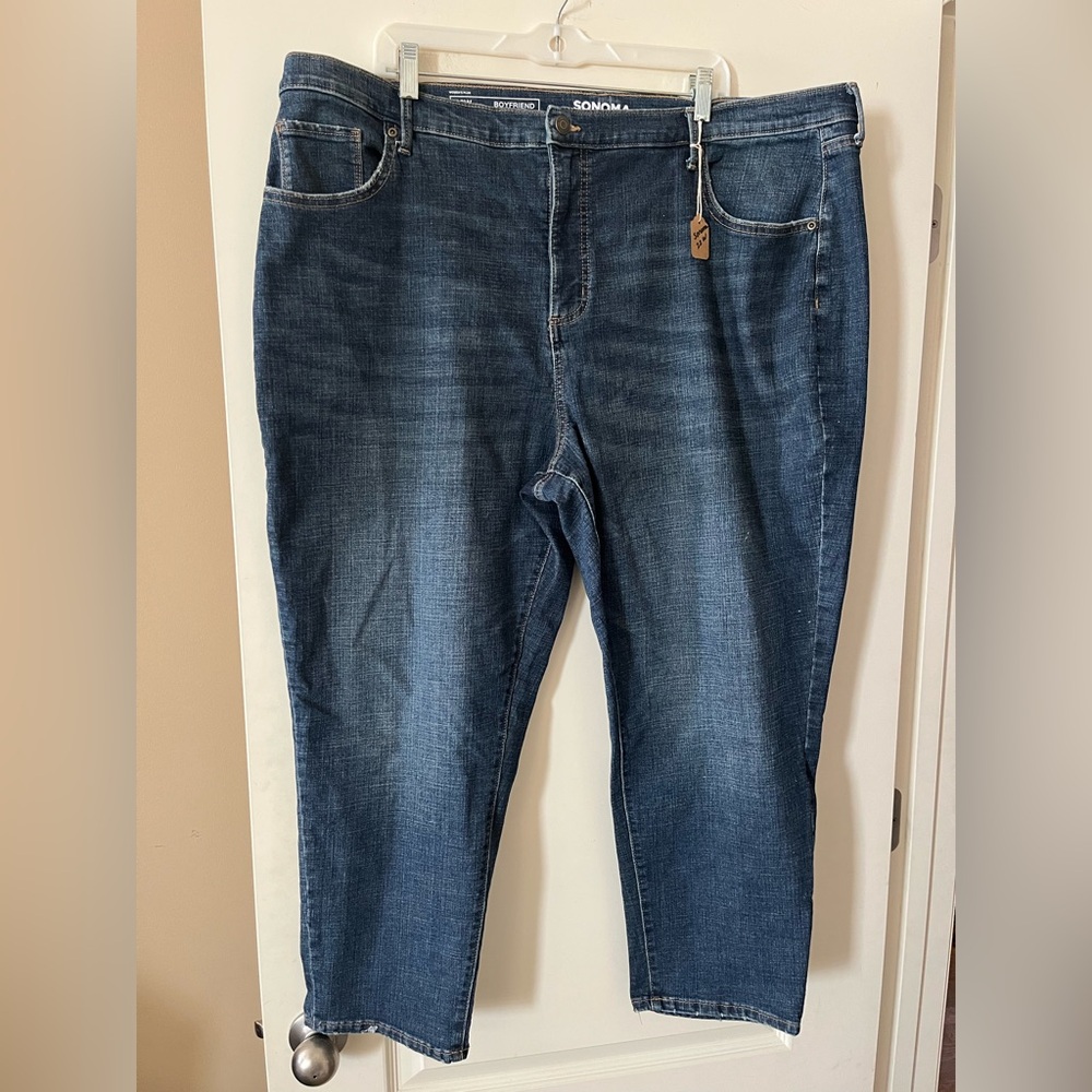 Sonoma Dark Blue Boyfriend Denim Jeans with Stretch Plus Size 22W